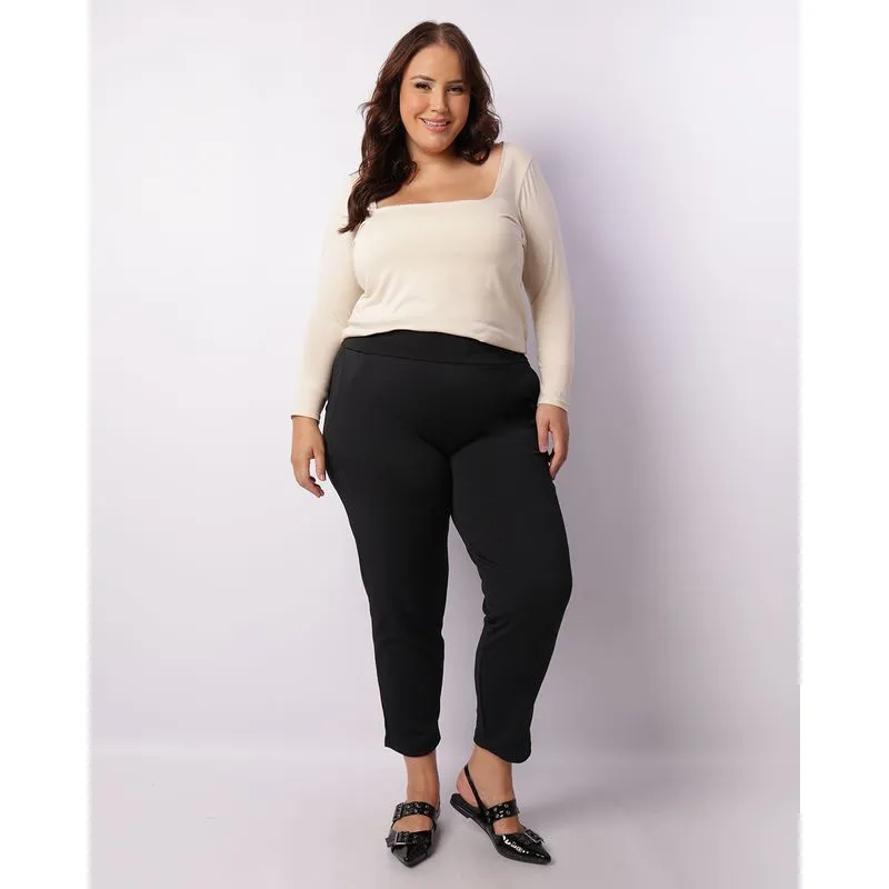 Calça Plus Size Feminina Texturizada Com Bolso Preta G1