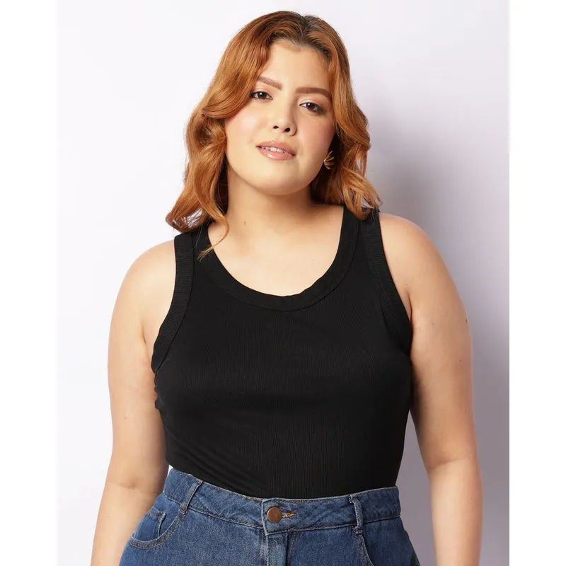 Regata Plus Size Feminina Canelada Básica Preta G1