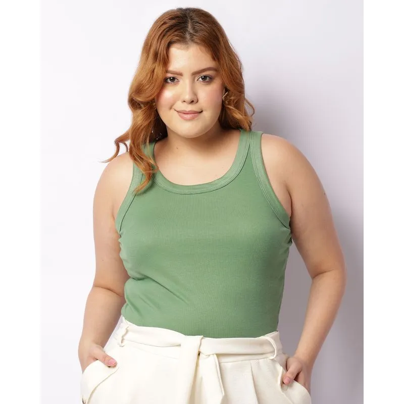 Regata Plus Size Feminina Canelada Básica Verde G1
