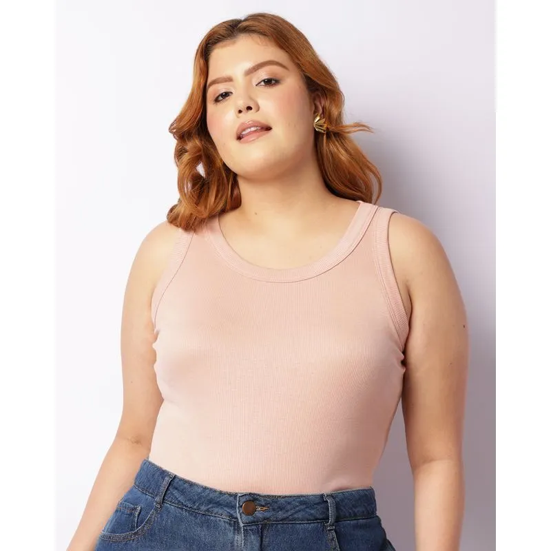 Regata Plus Size Feminina Canelada Básica Rosa G1