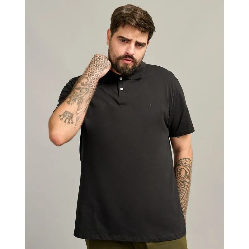 Camisa Polo Plus Size Masculina Com Bordado Manga Curta Preta G3
