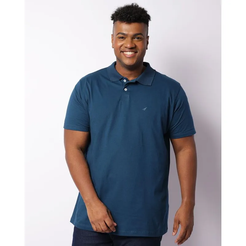 Polo Plus Size Masculina Manga Curta Azul G1