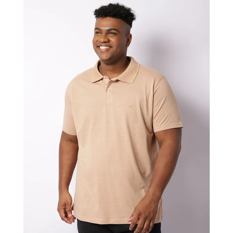 Camisa Polo Plus Size Masculina Manga Curta Bege G1