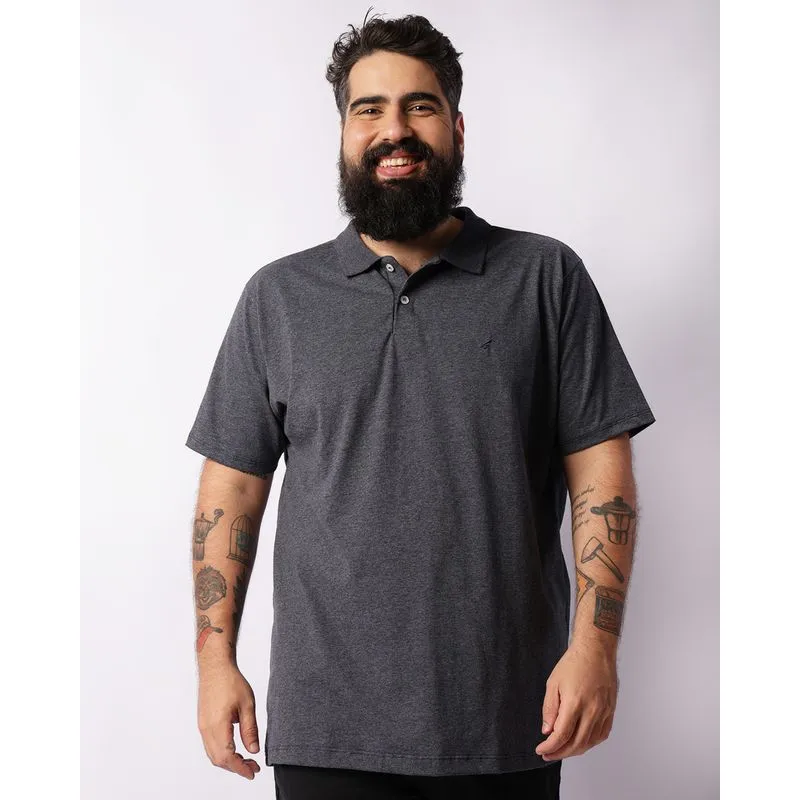 Camisa Polo Plus Size Masculina Com Bordado Manga Curta Cinza G2