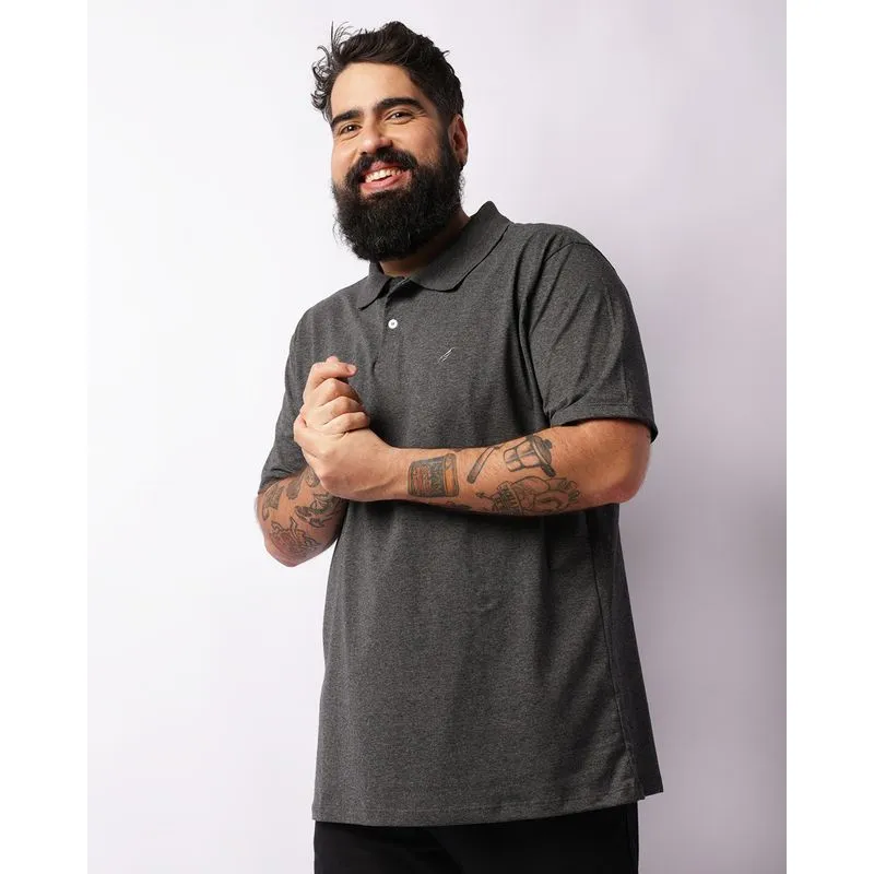 Camisa Polo Plus Size Masculina Com Botões Manga Curta Cinza G2