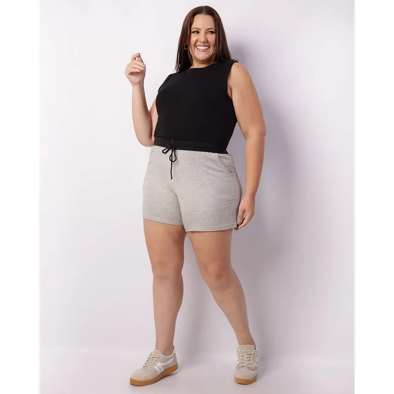 Short Plus Size Feminino Moletinho Cinza G3
