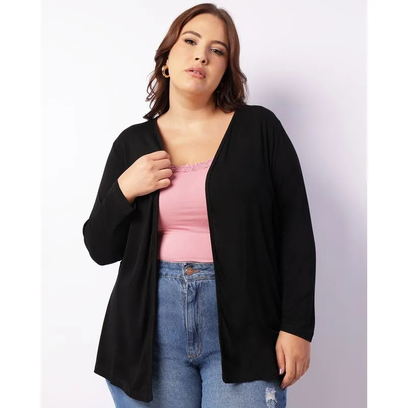 Capa Plus Size Feminina Viscose Manga Longa Preta G1