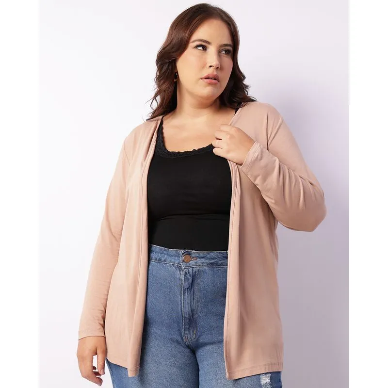 Capa Plus Size Feminina Viscose Manga Longa Bege G1