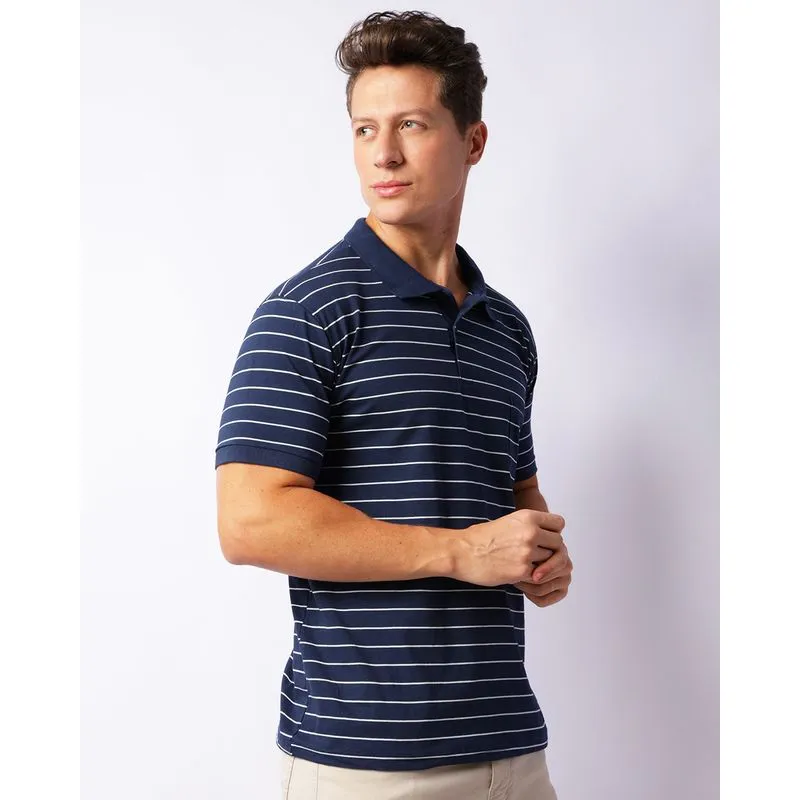 Camisa Polo Masculina Manga Curta Listrada Com Bolso Marinho GG
