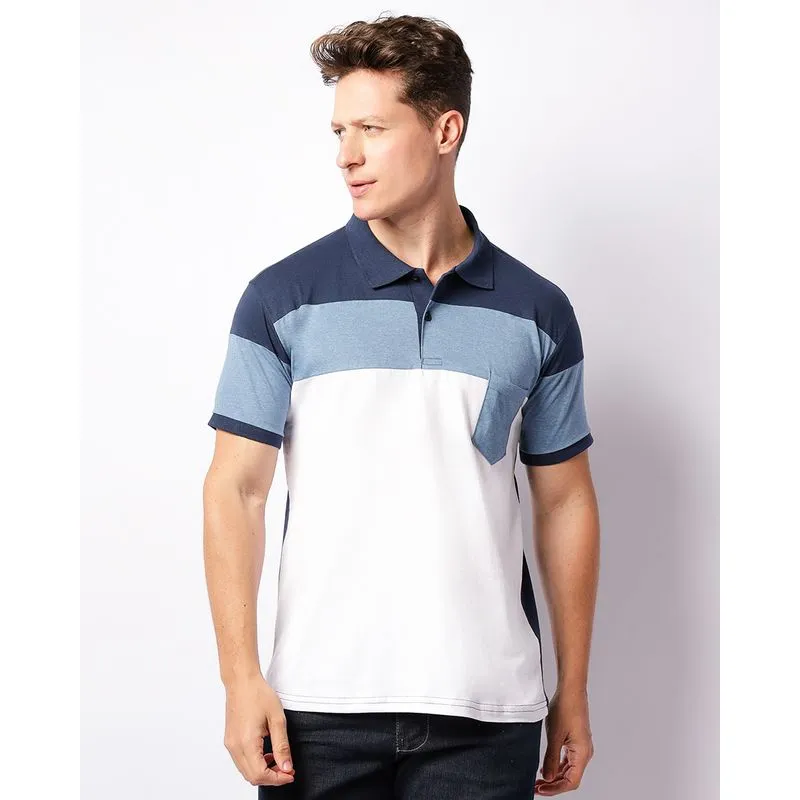 Polo Masculina Manga Curta Com Recortes e Bolso Marinho G