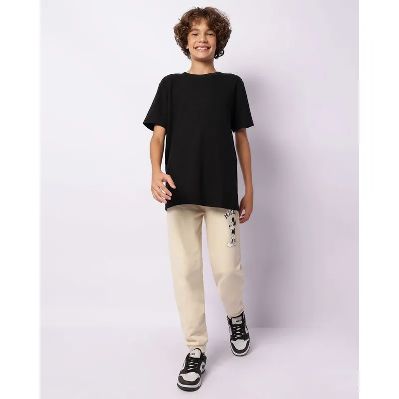 Calça Moletom Juvenil Jogger Peluciada Disney Estampa Mickey Bege 16