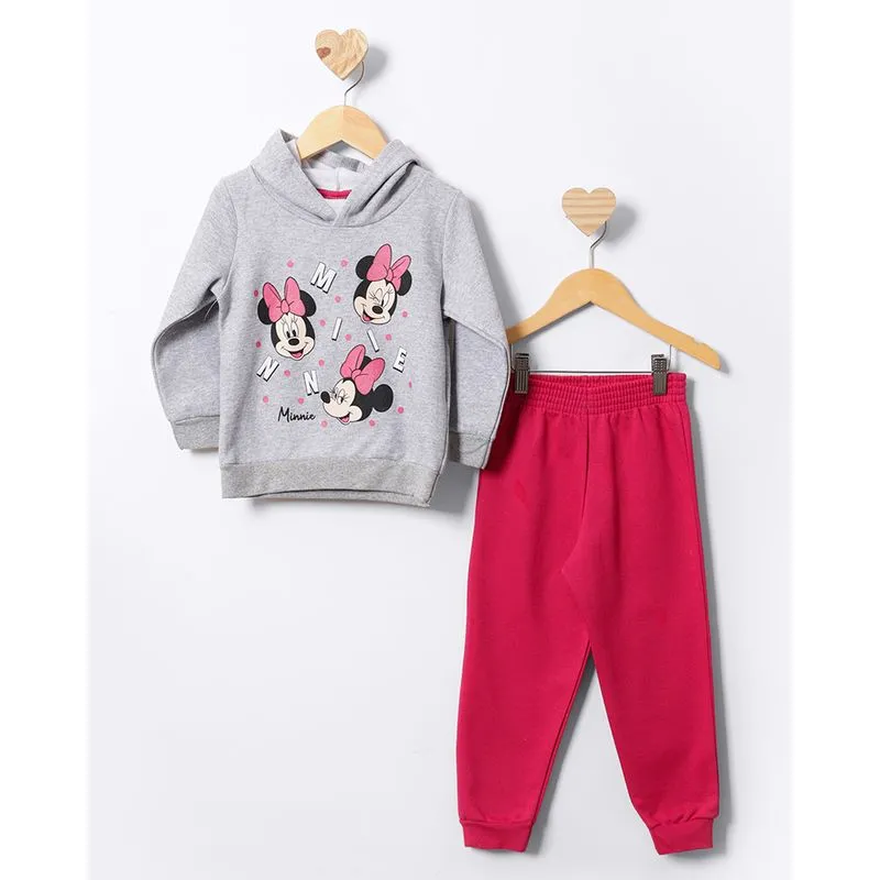 Conjunto Moletom Bebê Peluciado Longo Disney Estampa Minnie Cinza 2