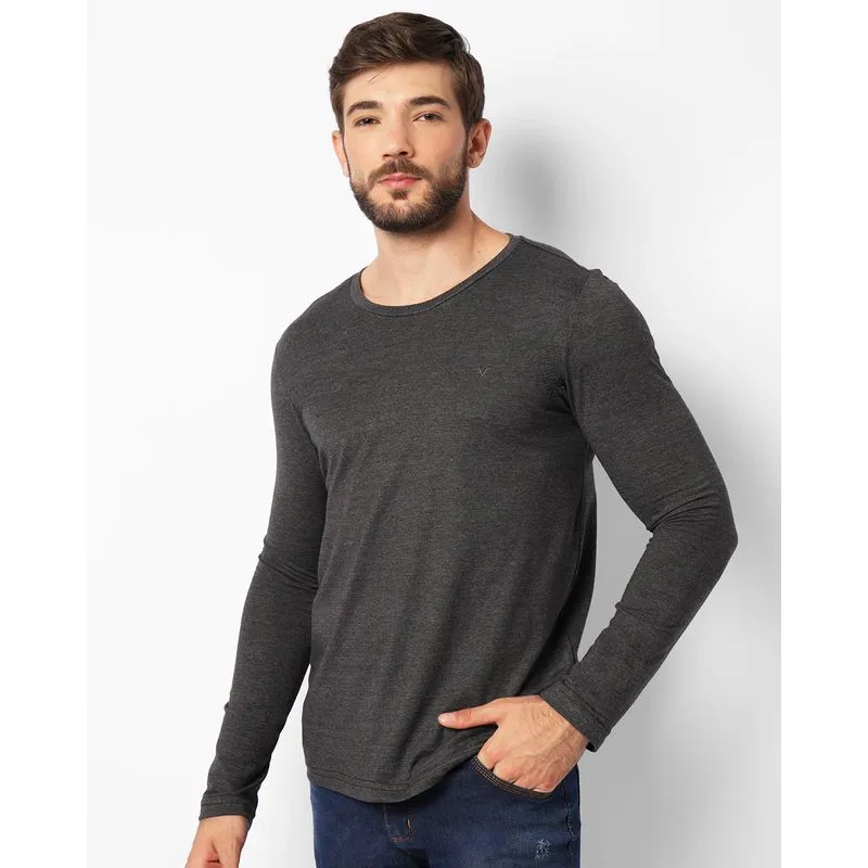Camiseta Masculina Com Bordado Manga Longa Cinza M