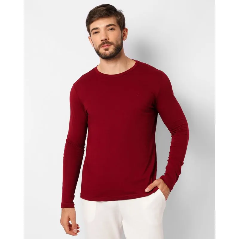 Camiseta Masculina Com Bordado Manga Longa Vinho G