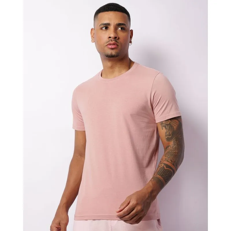 Camiseta Masculina Básica Manga Curta Rosa G