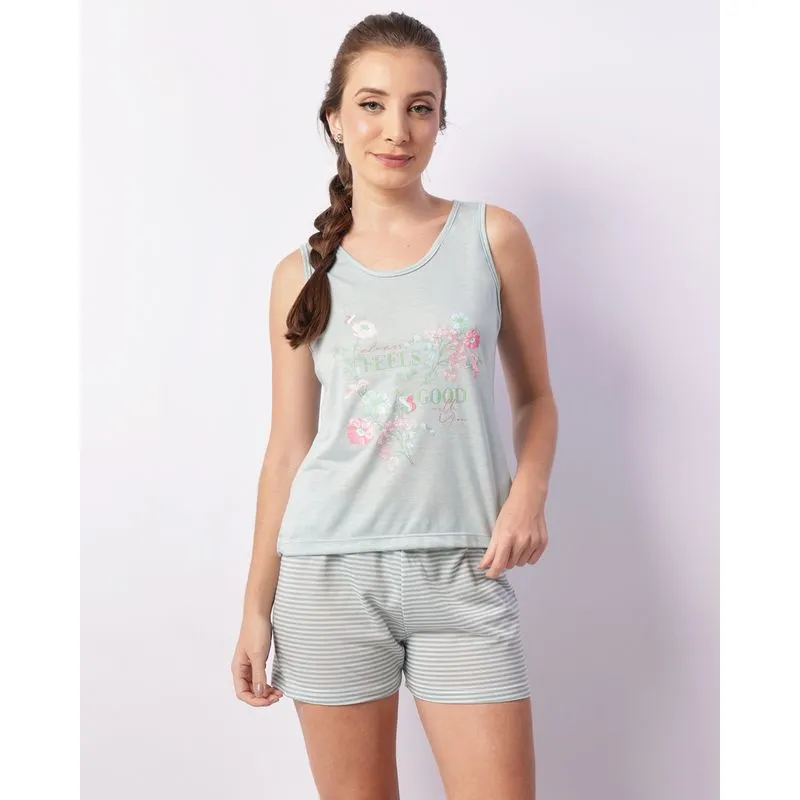 Pijama Feminino Regata Curto Estampa Listrada Verde G