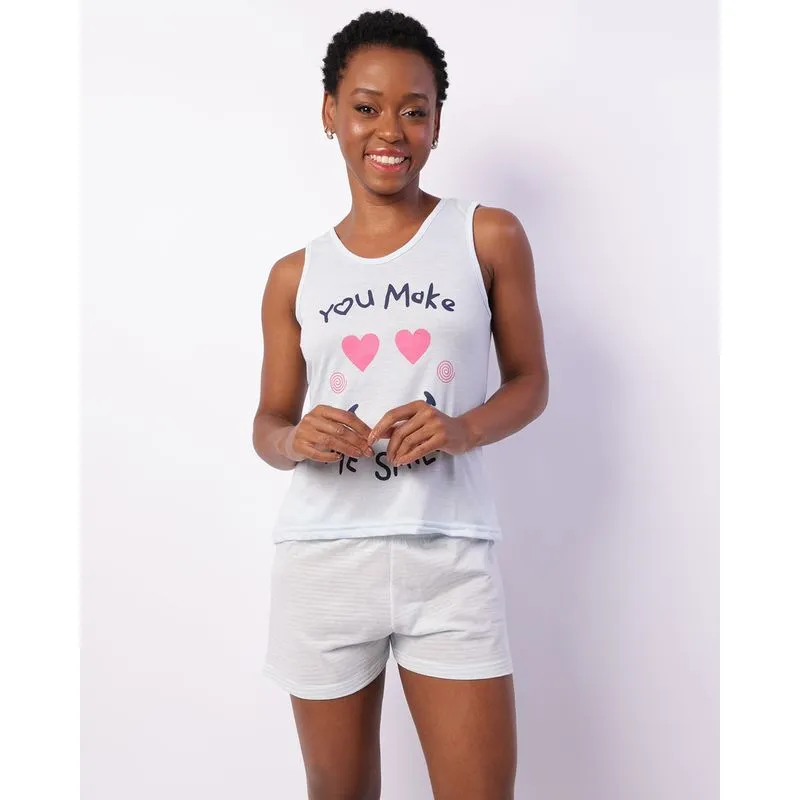 Pijama Feminino Regata Curto Estampa Listrada Azul GG