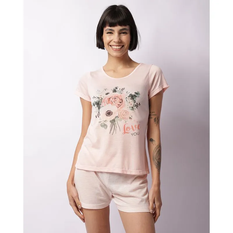 Pijama Feminino Curto Estampa Gatinha Soneca Rosa GG
