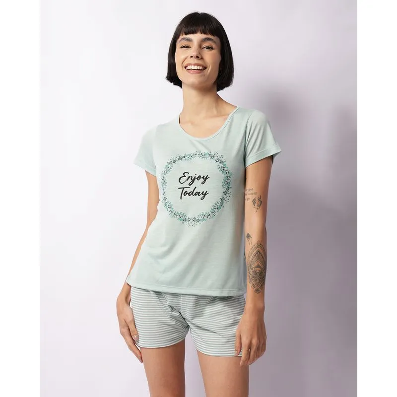Pijama Feminino Curto Estampa Floral Verde M