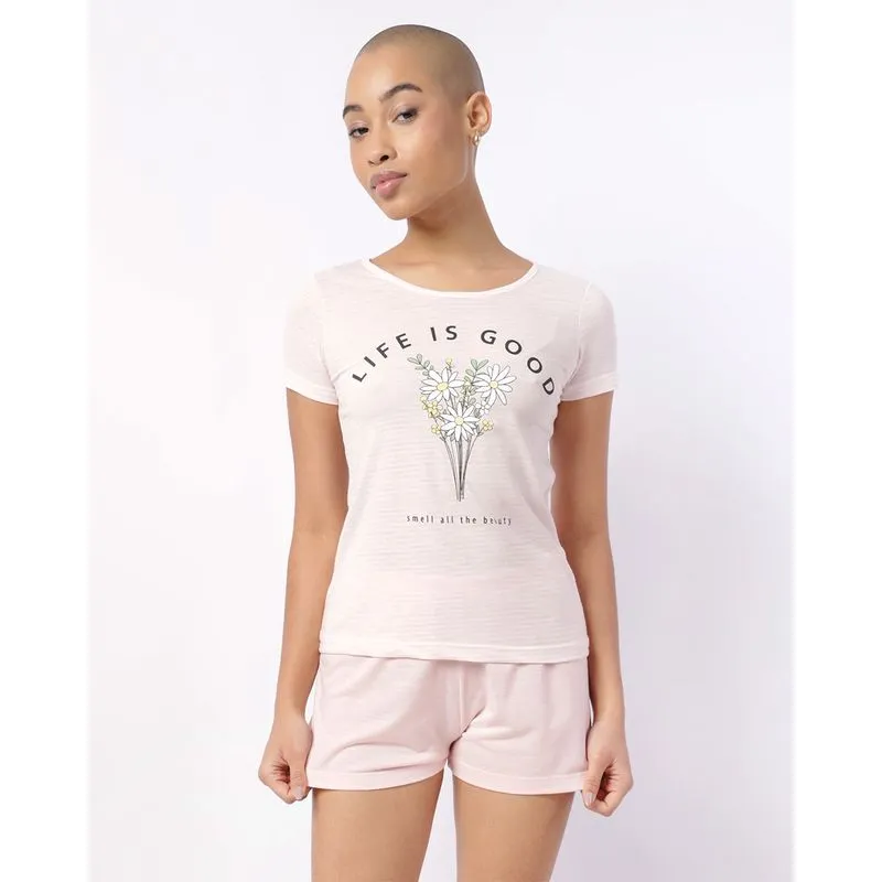 Pijama Feminino Curto Listrado com Estampa Rosa GG