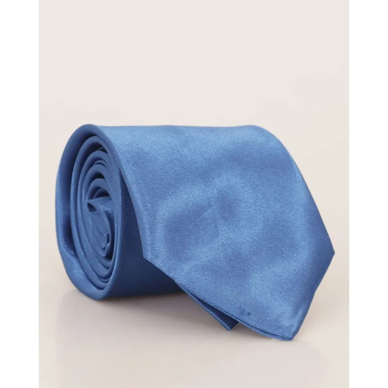 Gravata Masculina Tradicional Lisa Sem Nó Acetinada Azul UN