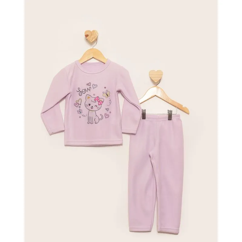Pijama Bebê Longo Soft Estampa Gatinho Lilás 3