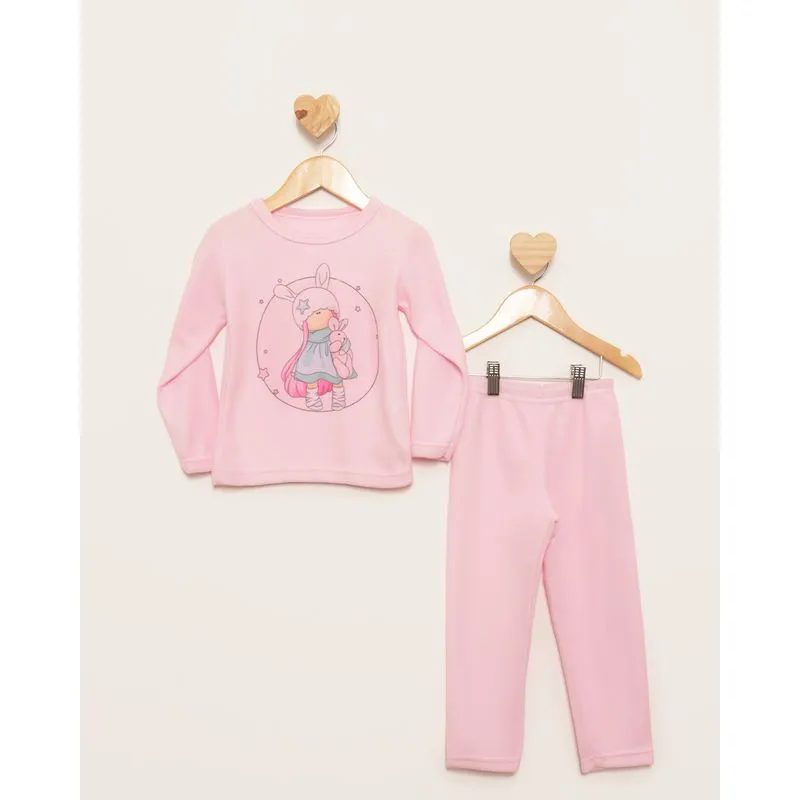 Pijama Bebê Longo Soft Estampa Frontal Rosa 2