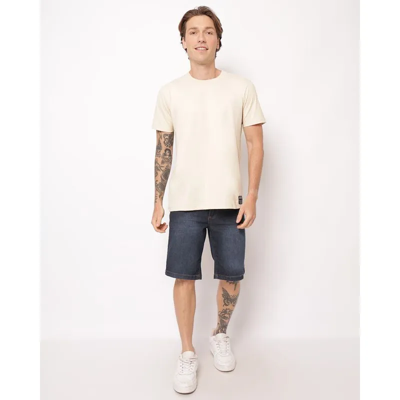 Bermuda Jeans Masculina Reta com Bolsos Azul 46