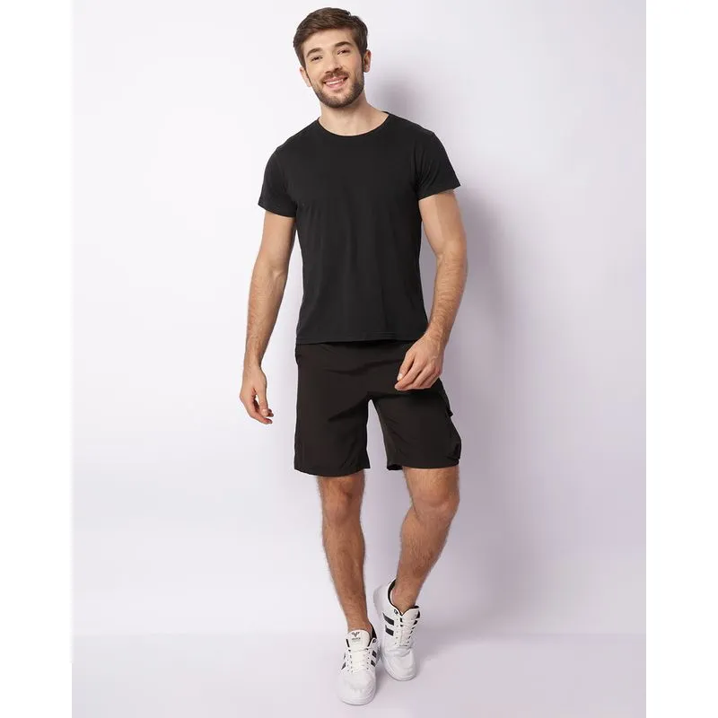 Bermuda Masculina Reta Bolso Cargo Com Cordão Preta P