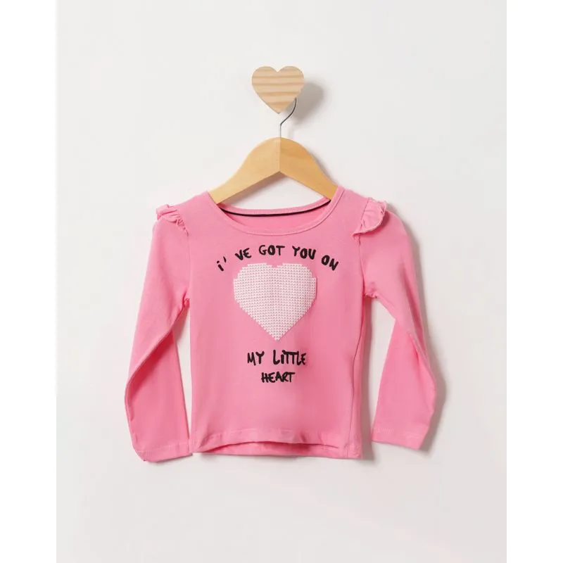 Blusa Bebê Estampa Coração Manga Longa Babado Lurex Rosa 2