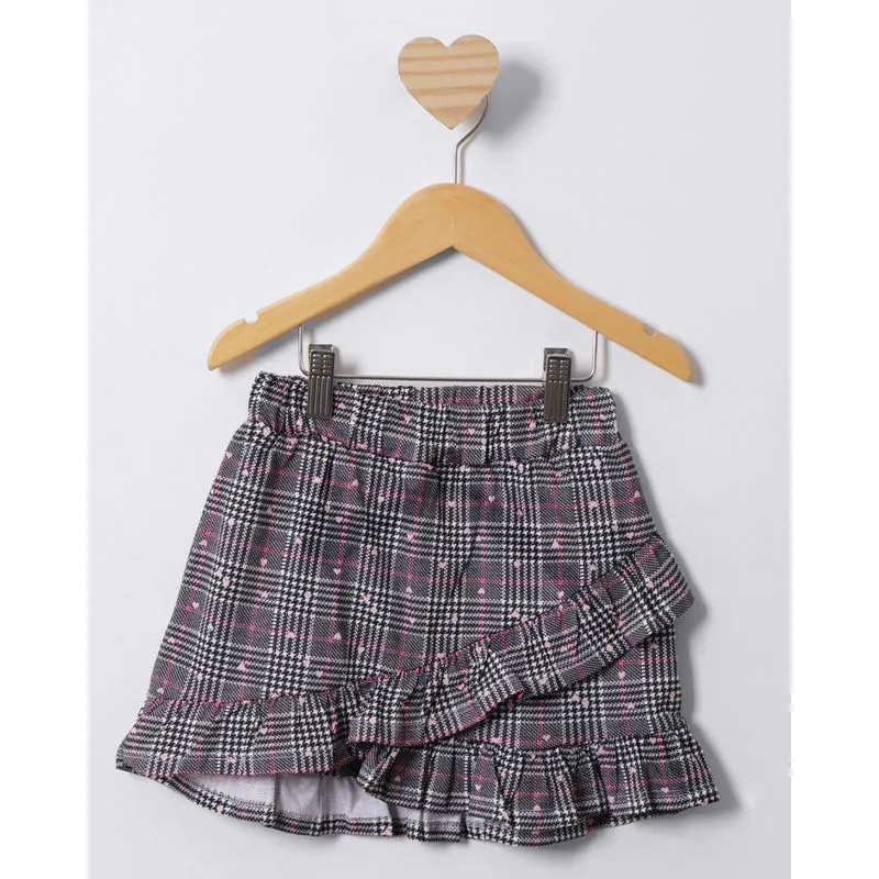 Short Saia Bebê Curta Com Babado Estampada Xadrez Cinza 2