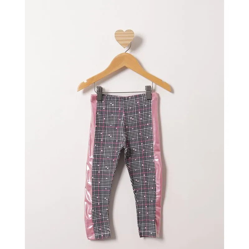 Calça Legging Bebê Com Recorte Holográficos Estampa Xadrez Cinza 3
