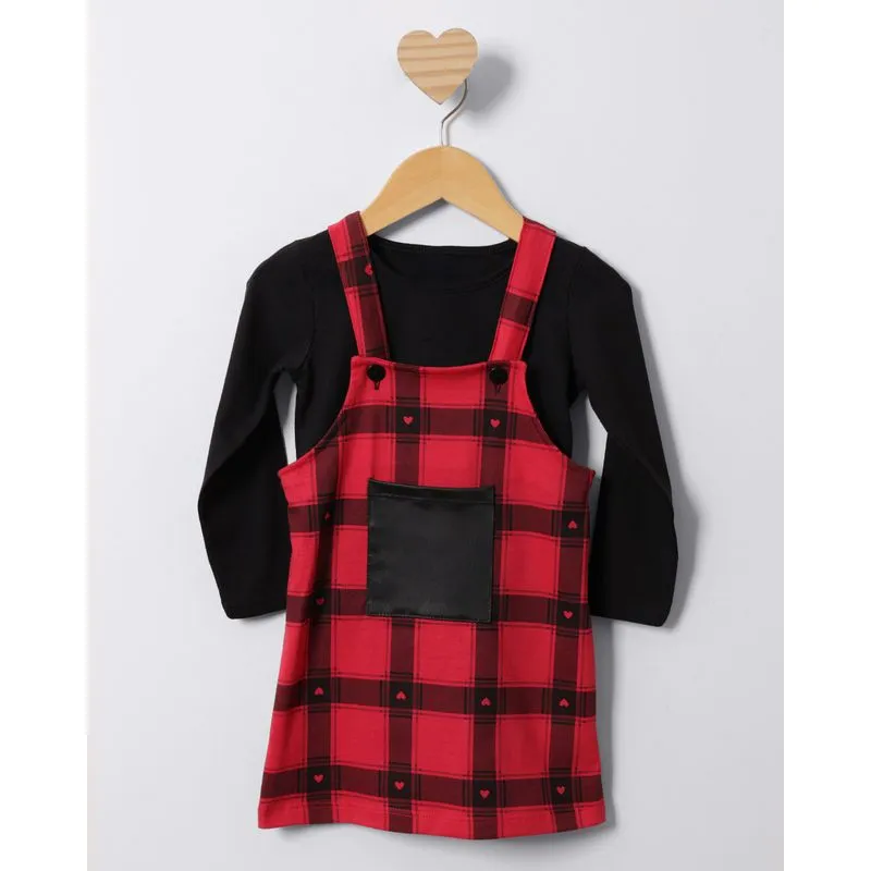 Conjunto Salopete Bebê Curto Estampado Xadrez Vermelho 3
