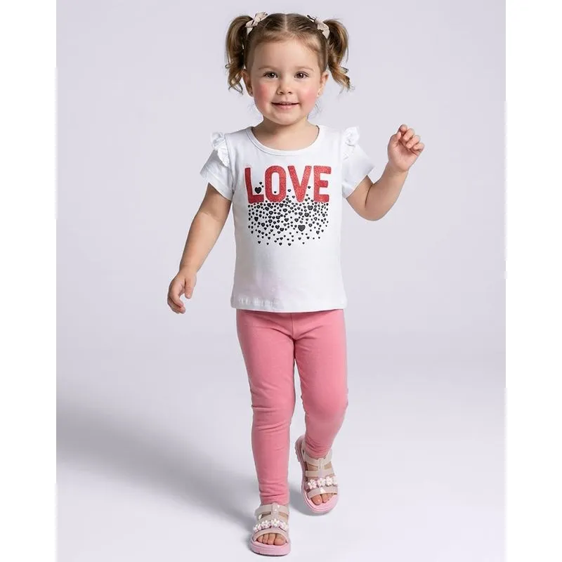 Blusa Bebê Estampa Love Manga Curta Com Lurex Branca 1
