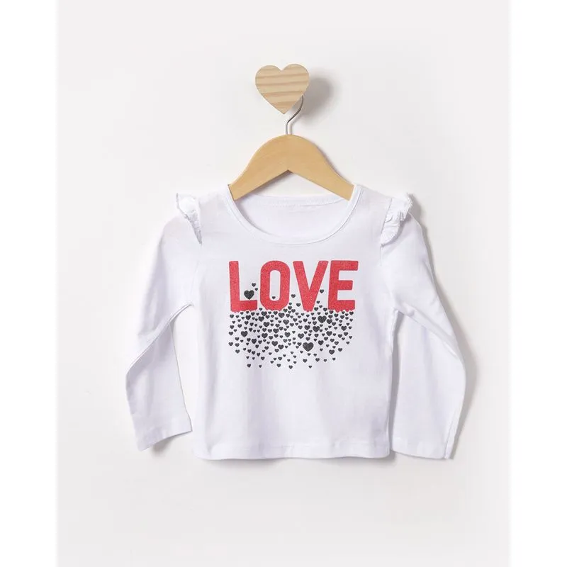 Blusa Bebê Estampa Love Manga Longa Com Lurex Branca 2