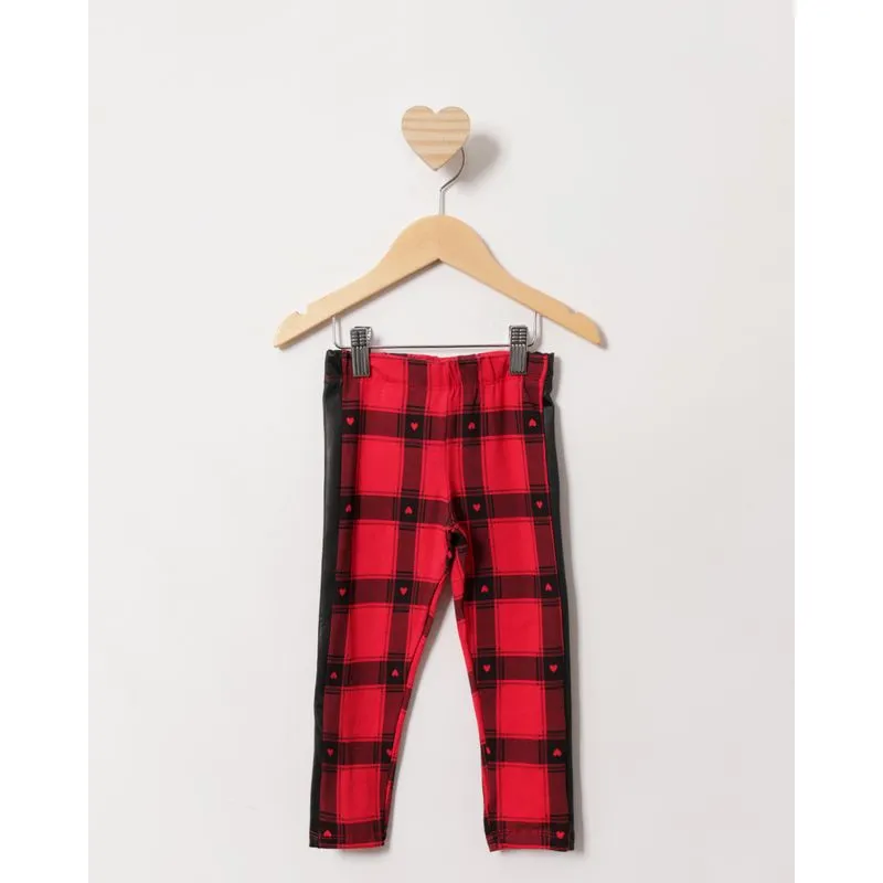Calça Legging Bebê Com Recortes Xadrez Vermelha 3