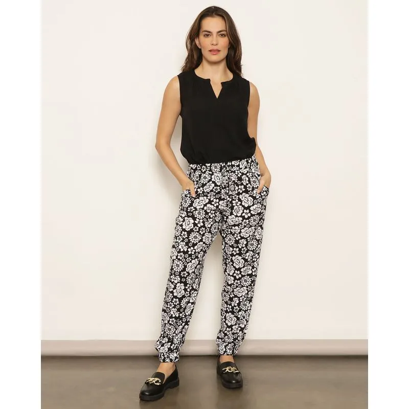 Calça Feminina Jogger Viscose Estampada Preta M