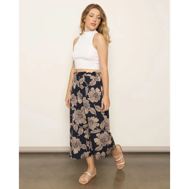 Calça Feminina Viscose Pantacourt Estampada Marinho G