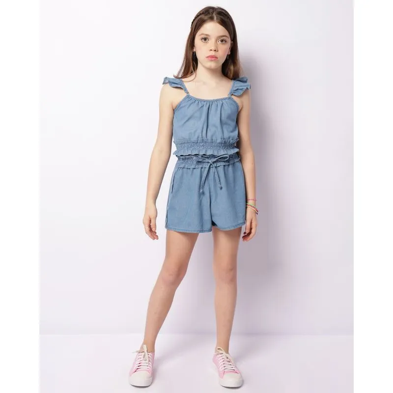 Short Juvenil Jeans Cós Elástico Básico Azul 10