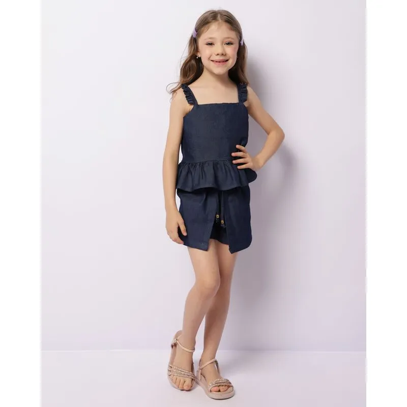 Short Saia Infantil Curta Cordão de Amarração Azul 6