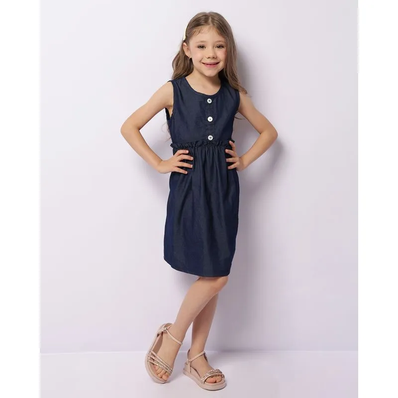 Vestido Infantil Liocel Curto Com Botões Azul 8