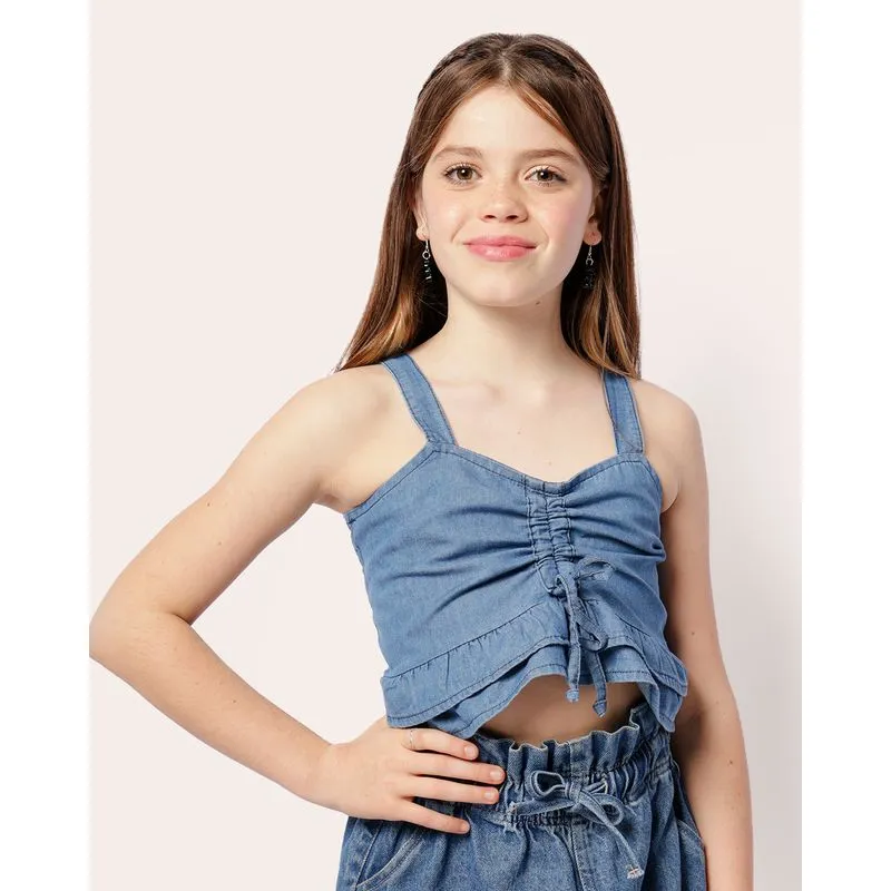 Regata Jeans Juvenil Cropped Colissê Frontal Azul 14