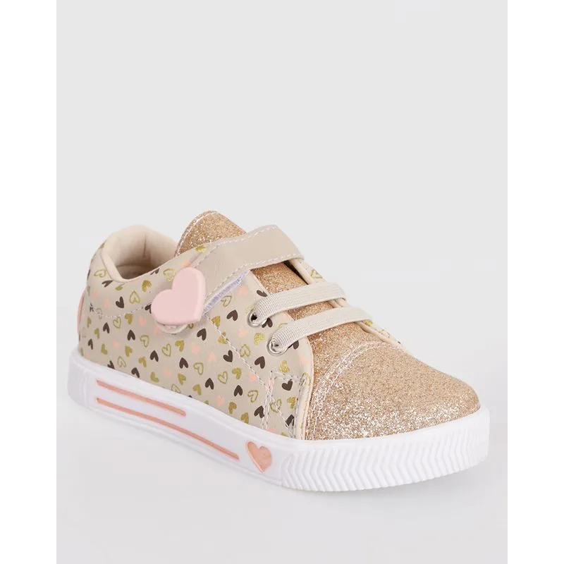Tênis Bebê Casual Com Recorte Glitter Bege 20