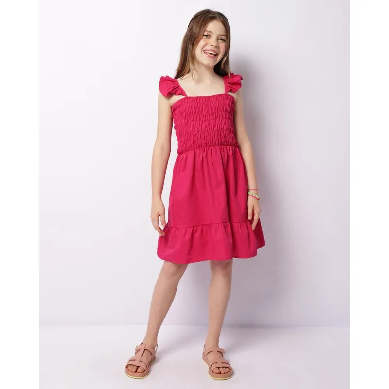 Vestido Juvenil Sarja Curto Lastex Rosa 10