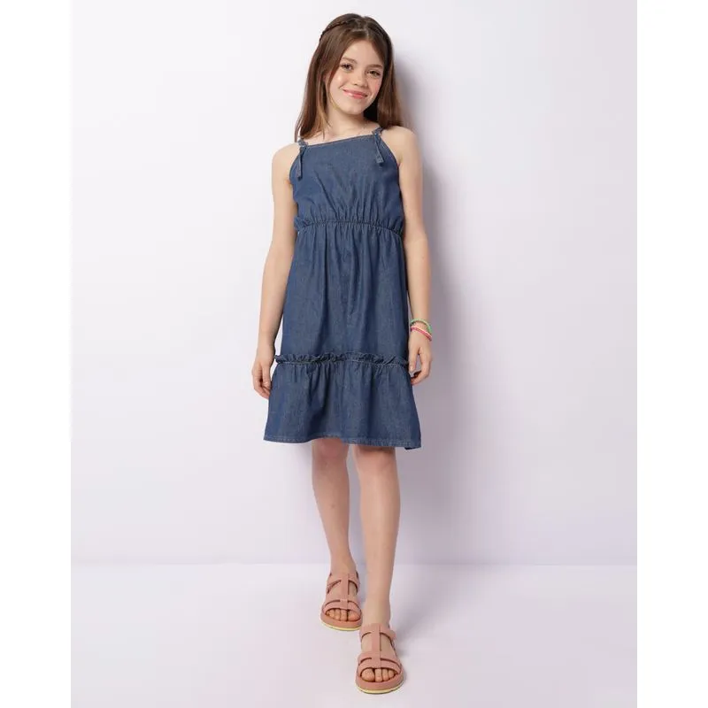 Vestido Juvenil Liocel Curto Babado Na Barra Azul 14