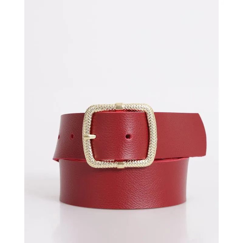 Cinto Feminino Liso Com Fivela Vermelho P