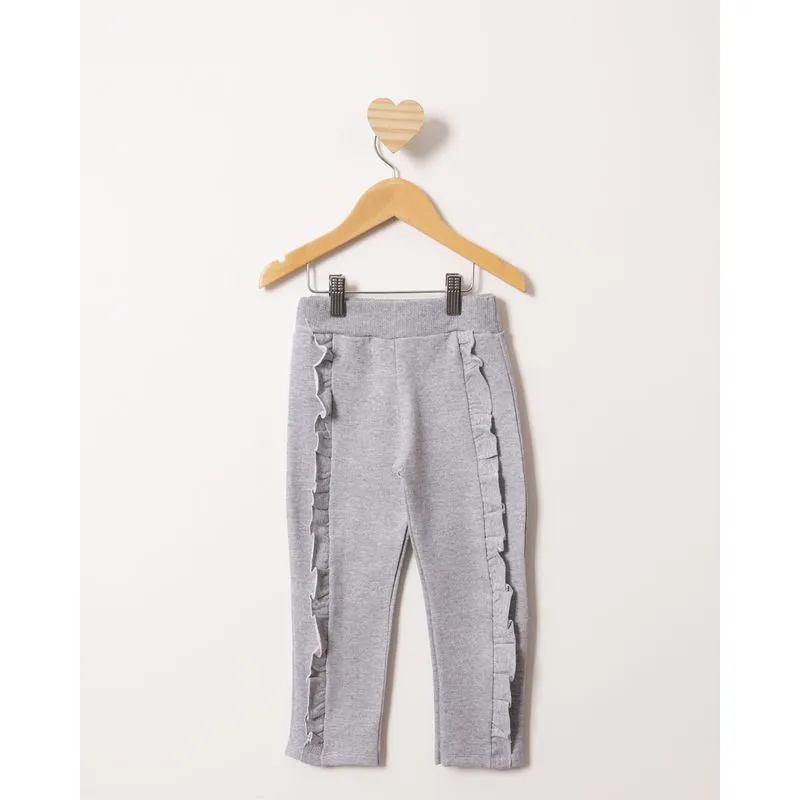 Calça Moletom Bebê Peluciada Reta Com Babado Cinza 3