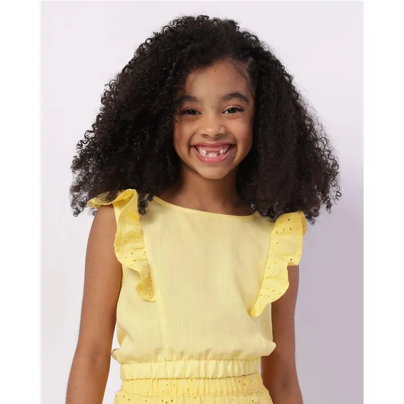 Blusa Infantil Algodão Laise com Babado Amarela 6