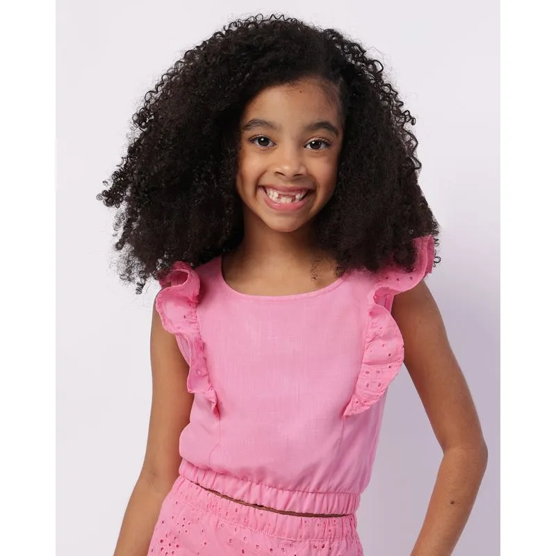 Blusa Infantil Curta com Babado Laise Rosa 4