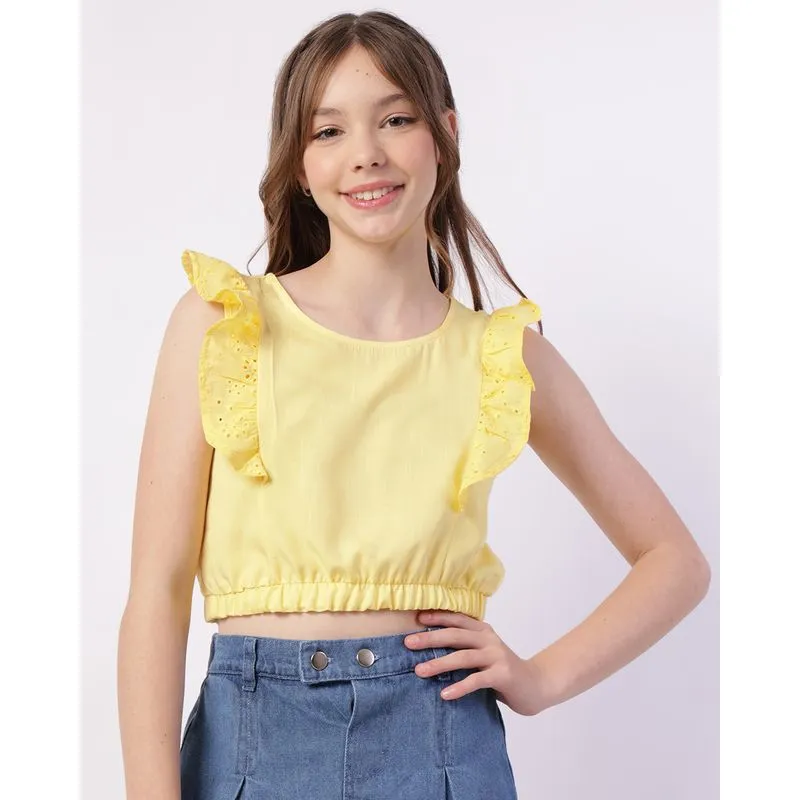 Blusa Juvenil Algodão Laise com Babado Amarela 16